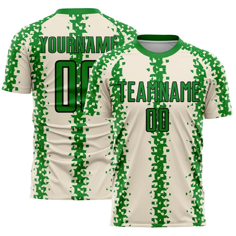 Football Jersey With Unique Patterns-Custom Cream Grass Green-Black Abstract Geometric Pattern Sublimation Soccer Uniform Jersey