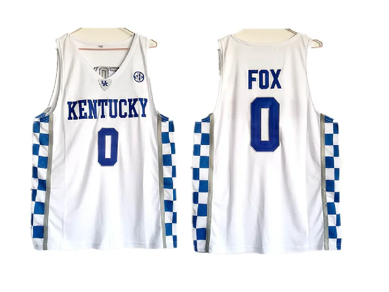 Basketball Jersey With Custom Text-Kentucky Wildcats 0 De'Aaron Fox White College Basketball Basketball Jersey