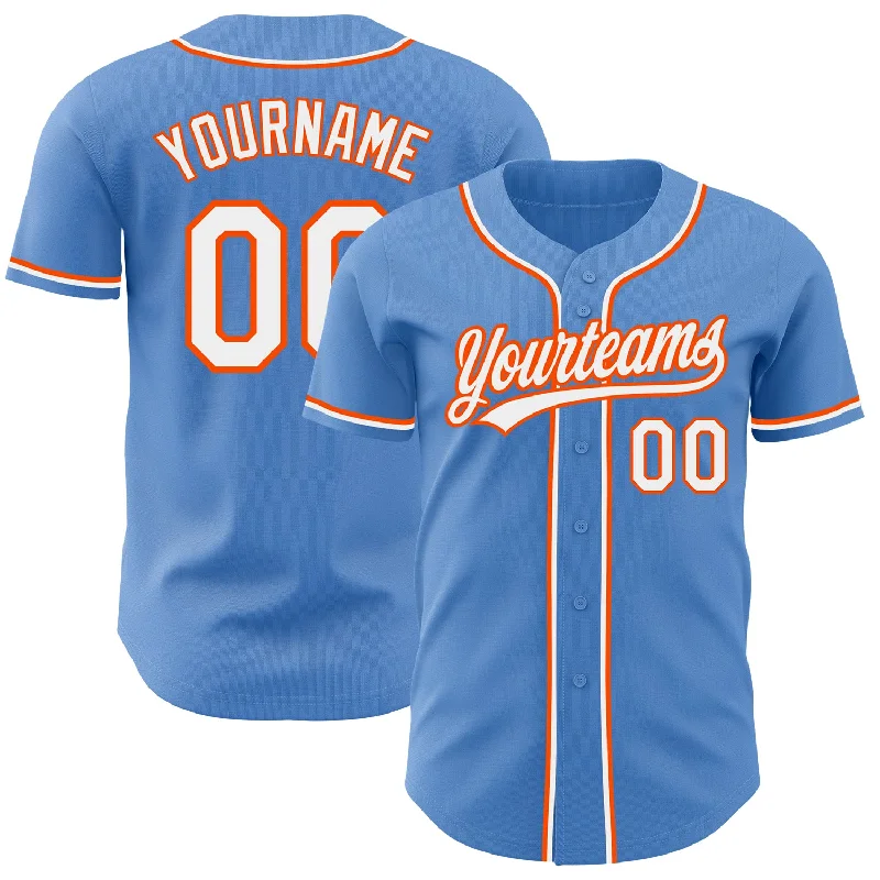 Football Jersey With Neon Colors-Basketball Jersey With Neon Colors-Baseball Jersey For Fans-Custom Powder Blue White-Orange Authentic Baseball Jersey