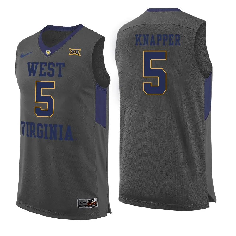 Basketball Jersey For Street Basketball-West Virginia Mountaineers 5 Brandon Knapper Gray College Basketball Basketball Jersey