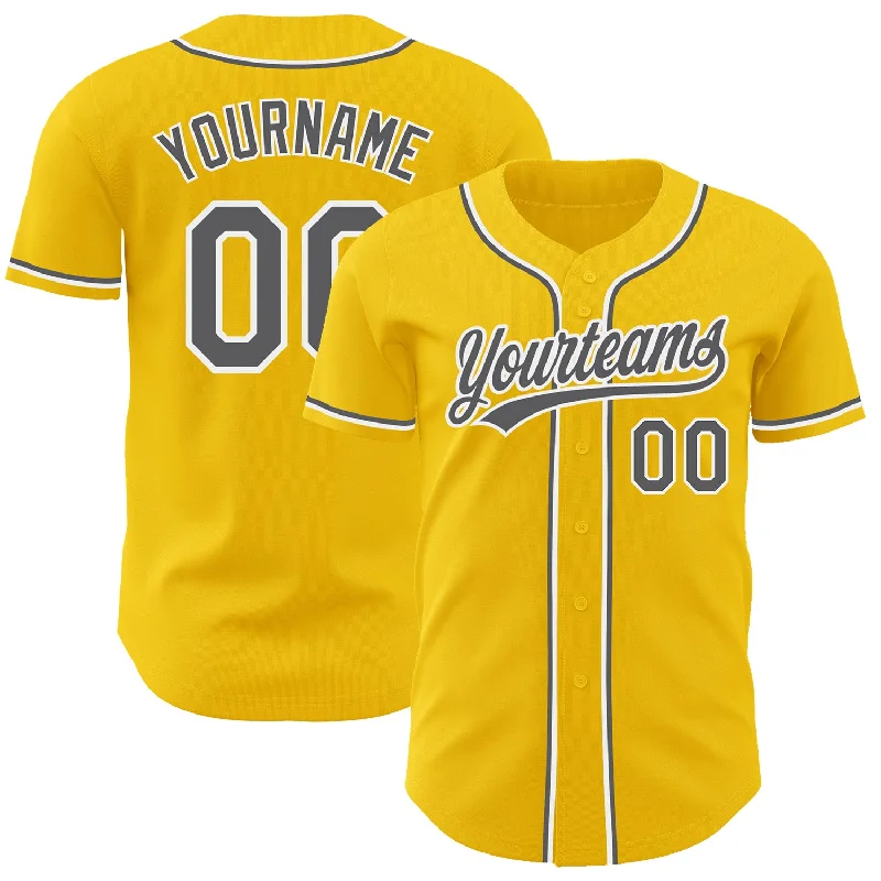 Football Jersey With Event Sponsor-Basketball Jersey With Team Uniform-Baseball Jersey With Artistic Lettering-Custom Yellow Steel Gray-White Authentic Baseball Jersey