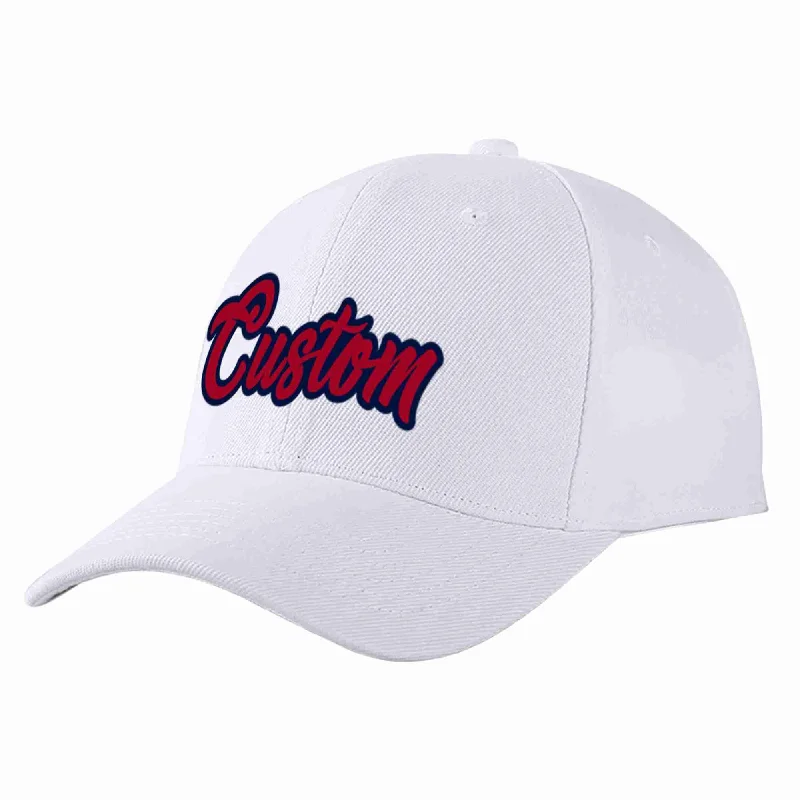 Strapback Baseball Cap-Custom White Red-Navy Curved Eaves Sport Baseball Cap Design for Men/Women/Youth