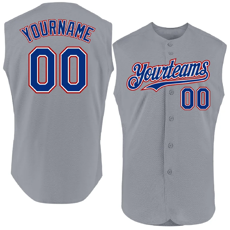 Breathable Football Jersey-Breathable Basketball Jersey-Polyester Baseball Jersey-Custom Gray Royal-Red Authentic Sleeveless Baseball Jersey