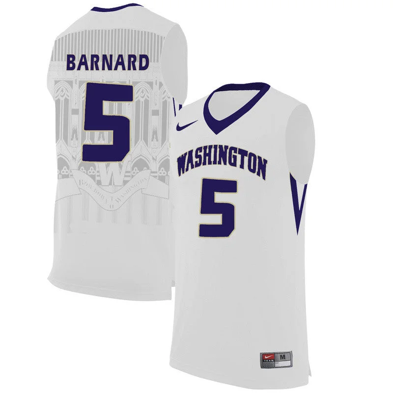 Basketball Jersey For Action Sports-Washington Huskies 5 Quin Barnard White College Basketball Basketball Jersey