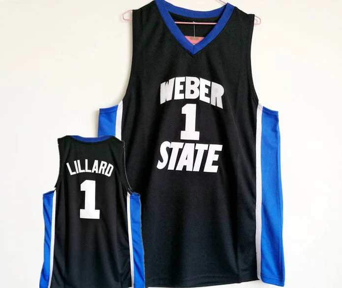 Basketball Jersey For Fans Of The Game-Weber State 1 Damian Lillard Black College Basketball Basketball Jersey