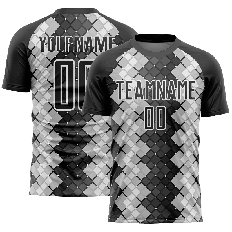 Football Jersey For Sale Discount-Custom Black White Geometric Shapes Sublimation Soccer Uniform Jersey