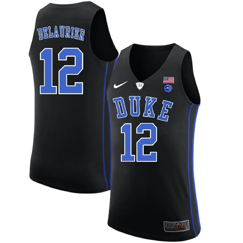 Basketball Jersey For Summer Games-Duke Blue Devils 12 Javin DeLaurier Black College Basketball Basketball Jersey