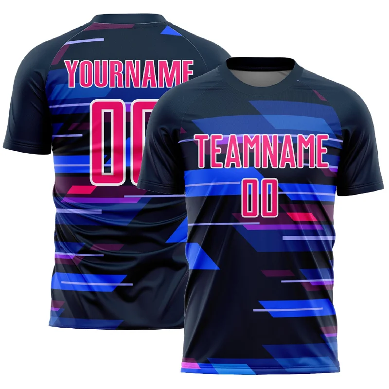 Football Jersey With Unique Features-Custom Navy Pink-White Geometric Shapes Sublimation Soccer Uniform Jersey