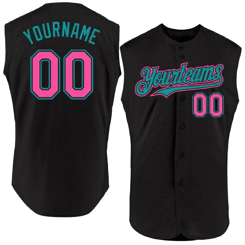 Football Jersey With Hall of Fame Edition-Basketball Jersey With Pro Team Design-Baseball Jersey With Big Logo On Back-Custom Black Pink-Teal Authentic Sleeveless Baseball Jersey