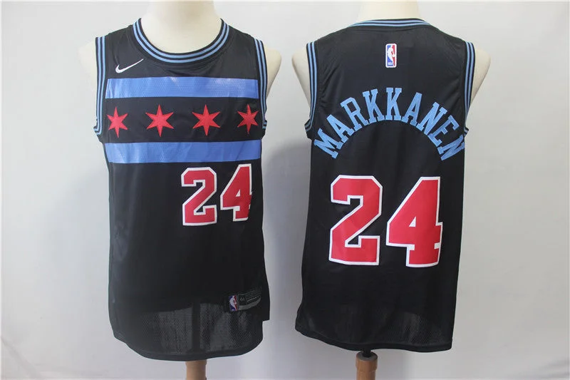 Basketball Jersey With Minimalist Design-Bulls 24 Laur Markkanen Black 2018-19 City Edition Swingman Basketball Jersey