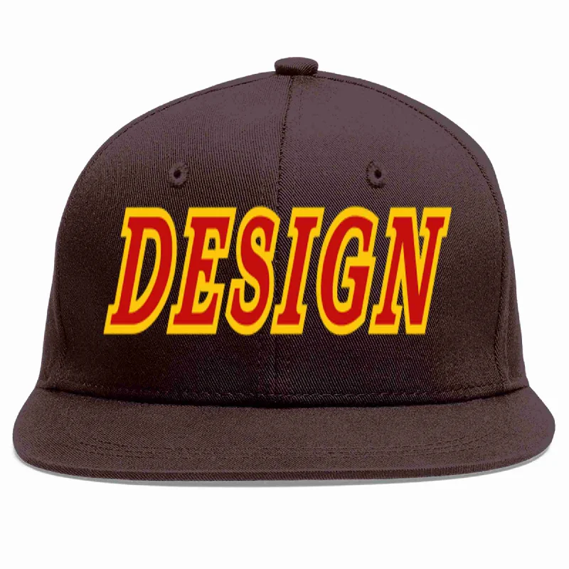 Anime Baseball Cap-Custom Brown Red-Yellow Flat Eaves Sport Baseball Cap Design for Men/Women/Youth