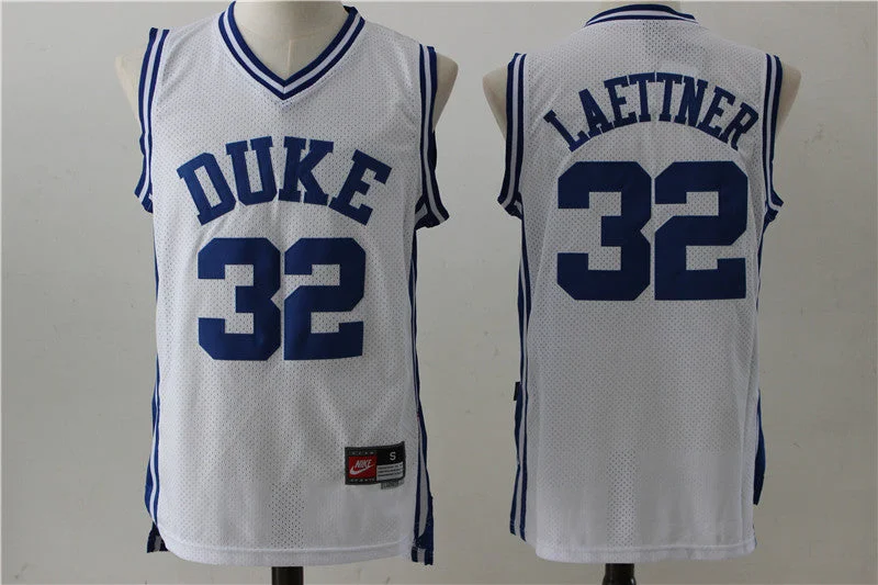 Basketball Jersey With Secure Fit-Duke Blue Devils 32 Christian Laettner White College Basketball Jersey