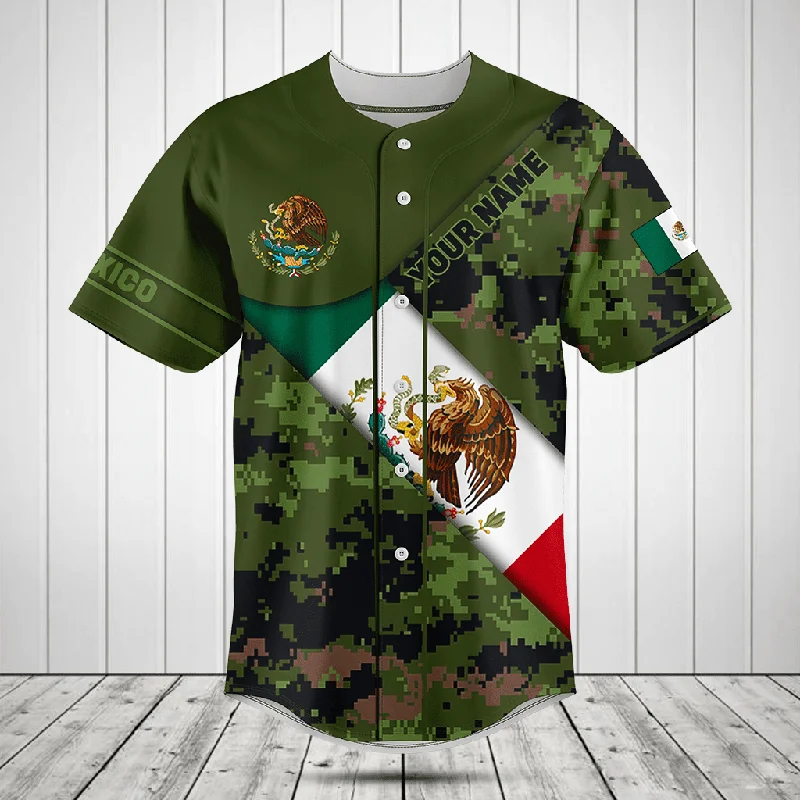 Football Jersey With Sporty Look-Basketball Jersey With Graphic Art Design-Baseball Jersey With Summer Vibes-Customize Mexico Flag Camouflage Army Baseball Jersey Shirt