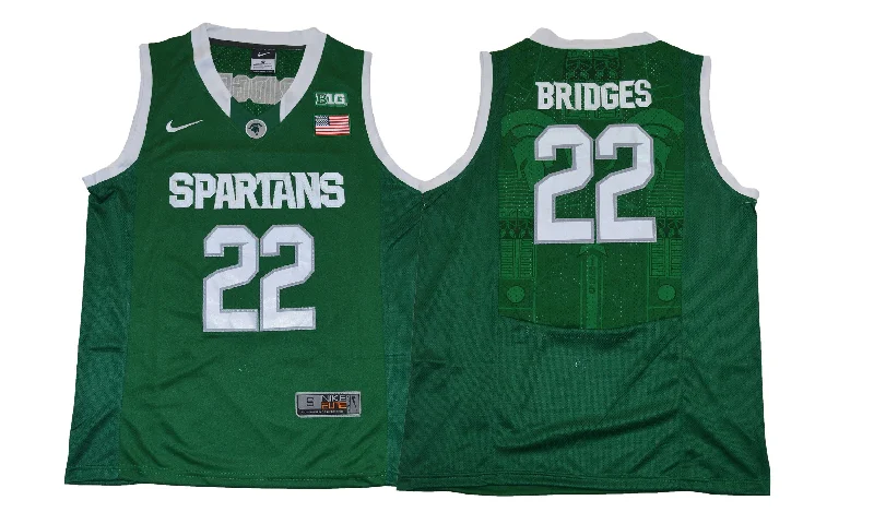 Basketball Jersey For New Players-Michigan State Spartans 22 Miles Bridges Green College Basketball Basketball Jersey