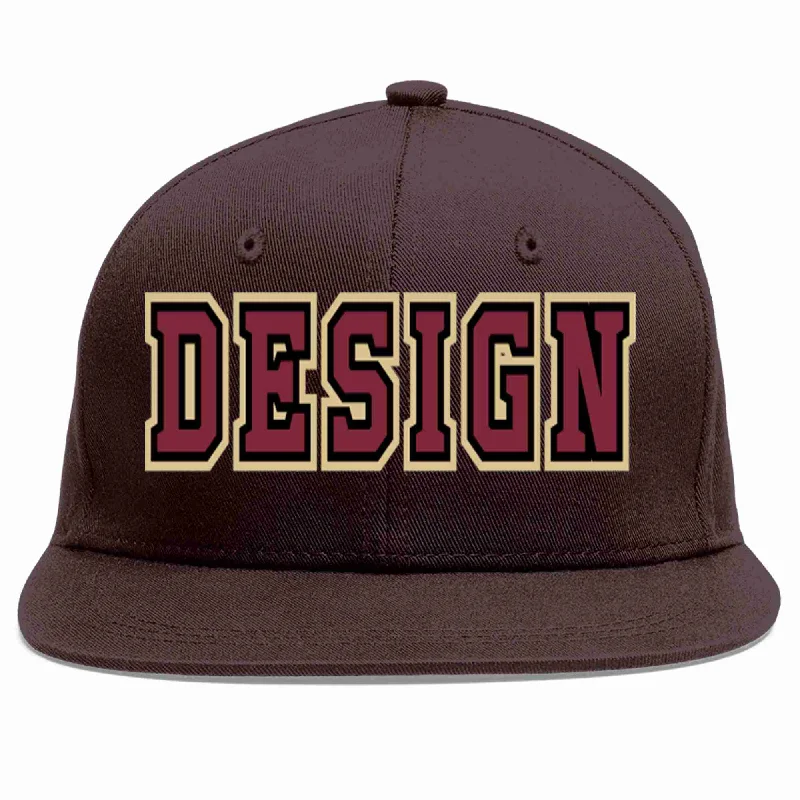 Premium Baseball Cap-Custom Brown Crimson-Black Flat Eaves Sport Baseball Cap Design for Men/Women/Youth