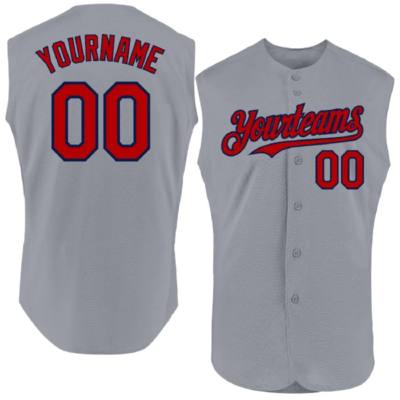 Junior Football Jersey-Junior Basketball Jersey-80s Baseball Jersey-Custom Gray Red-Navy Authentic Sleeveless Baseball Jersey