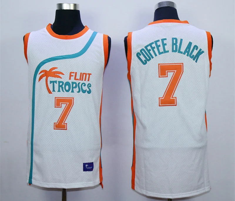 Unique Basketball Jersey-Flint Tropics 7 Coffe Black White Semi Pro Movie Stitched Basketball Basketball Jersey