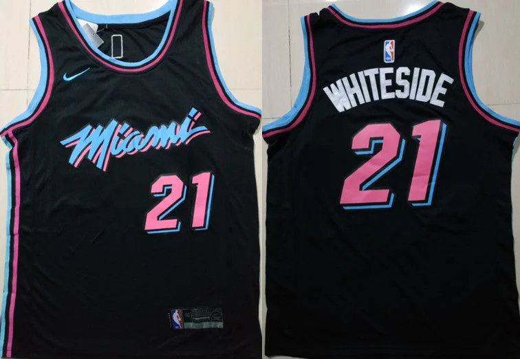 Basketball Jersey For Sports Enthusiasts-Heat 21 Hassan Whiteside Black 2018-19 City Edition Swingman Basketball Jersey