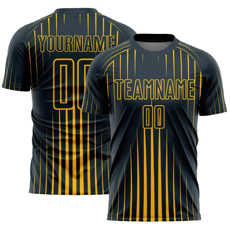 Football Jersey For Casual Wear-Custom Navy Gold Lines Sublimation Soccer Uniform Jersey