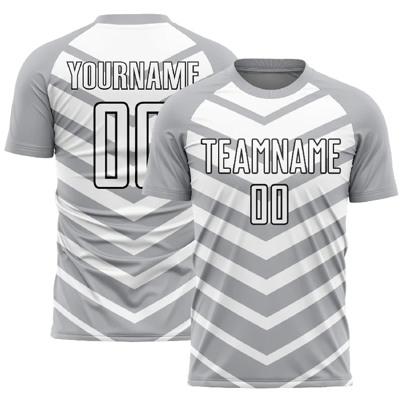 Football Jersey For School Teams-Custom Gray White-Black Arrow Shapes Sublimation Soccer Uniform Jersey