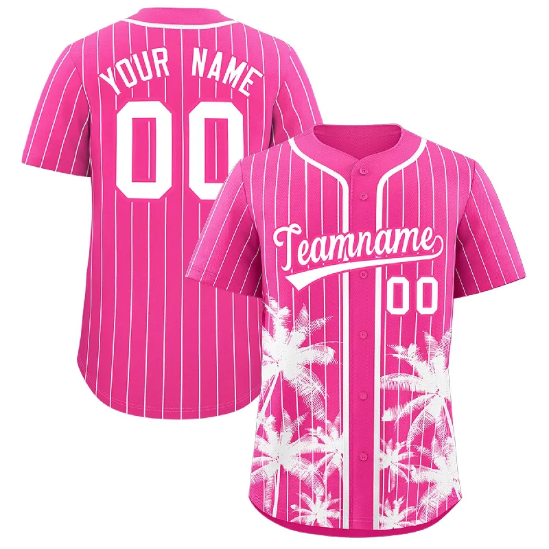 Practice Football Jersey-Practice Basketball Jersey-Home Baseball Jersey-Custom Pink White Pinstripe Coconut Tree Pattern Authentic Baseball Jersey