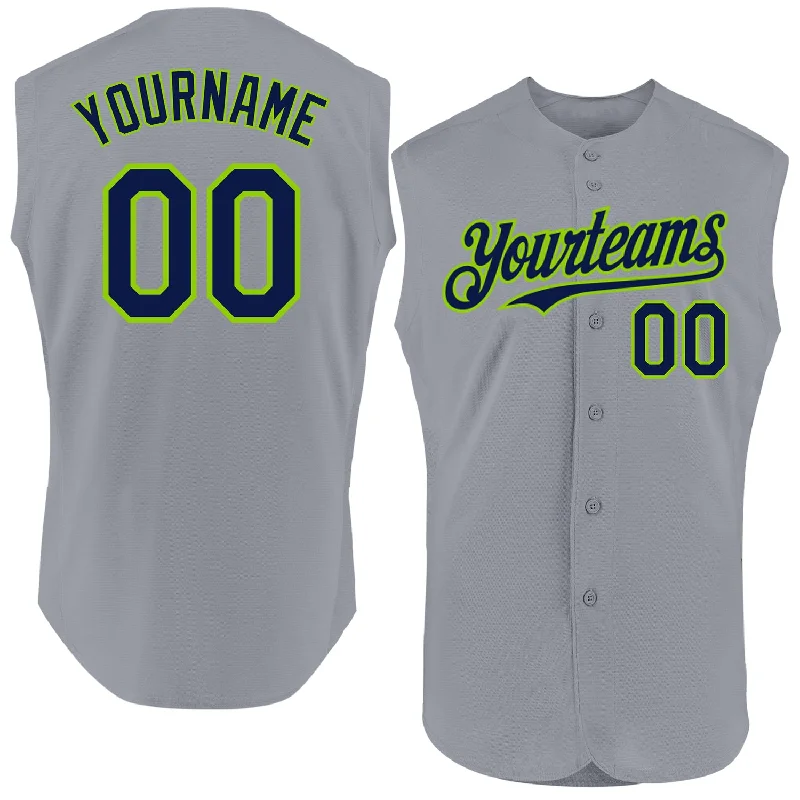 Football Jersey For Coaches-Basketball Jersey For Coaches-Tie-Dye Baseball Jersey-Custom Gray Navy-Neon Green Authentic Sleeveless Baseball Jersey