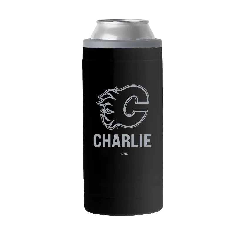 Team Mug With Artistic Design-Calgary Flames Personalized 12oz Black slim Can Coolie