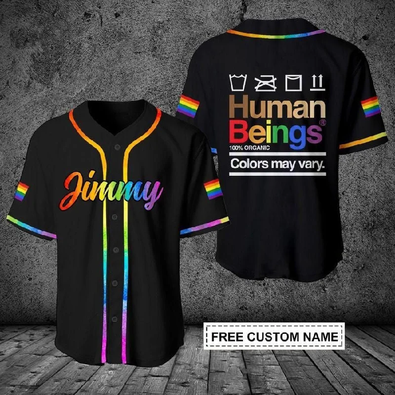 Football Jersey With Championship Emblem-Basketball Jersey With Championship Emblem-Baseball Jersey With Music Notes-LGBT Human Beings Color May Vary Personalized Baseball Jersey