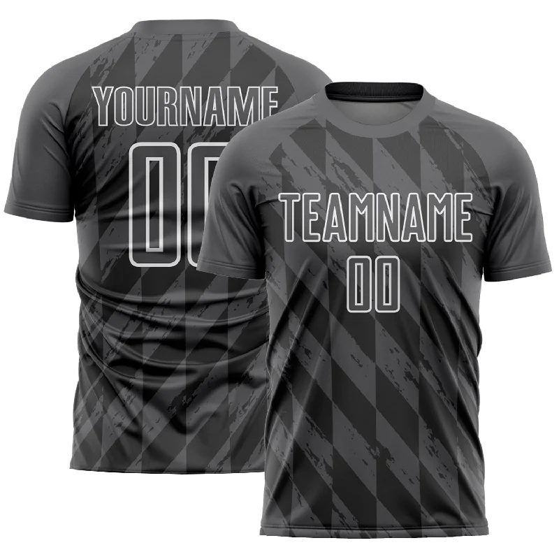 Football Jersey With Compression Fit-Custom Steel Gray White Geometric Shapes Sublimation Soccer Uniform Jersey