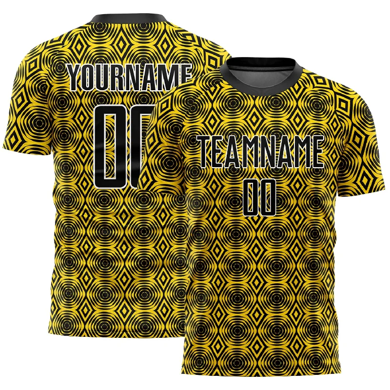 Football Jersey For High Performance-Custom Yellow Black-White Geometric Shapes Sublimation Soccer Uniform Jersey