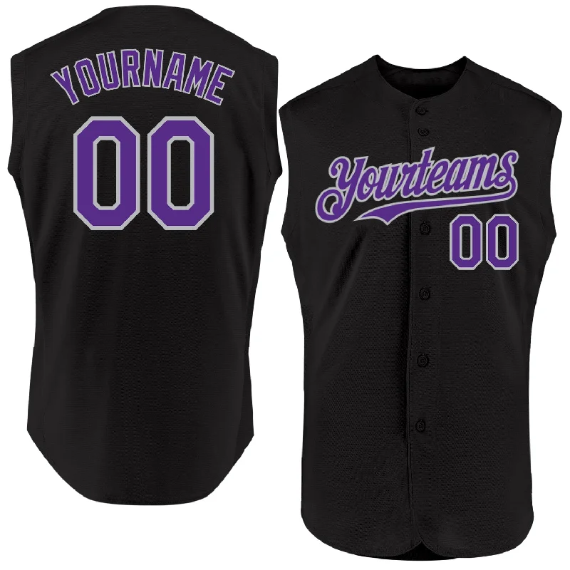 Football Jersey With City Team Design-Basketball Jersey With State Team Design-Baseball Jersey With Famous Player Name-Custom Black Purple-Gray Authentic Sleeveless Baseball Jersey