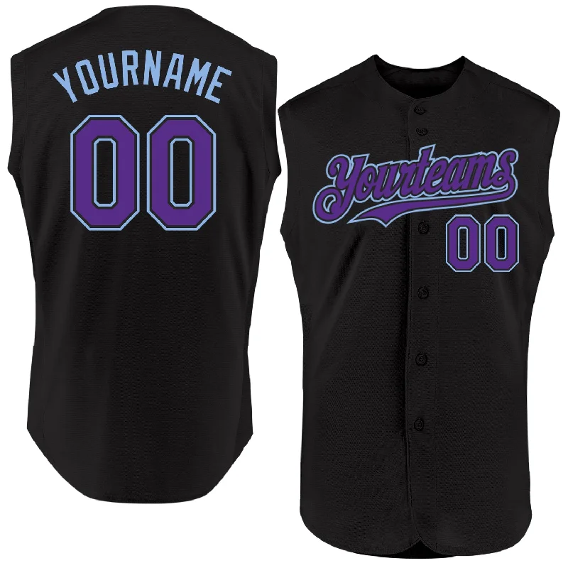 Football Jersey With Special Edition Design-Basketball Jersey With Custom Print-Baseball Jersey With Sports Icons-Custom Black Purple-Light Blue Authentic Sleeveless Baseball Jersey