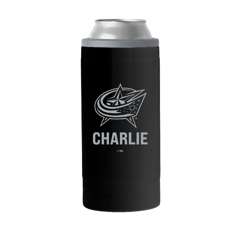 Team Mug With Retro Graphics-Columbus Blue Jackets Personalized 12oz Black slim Can Coolie