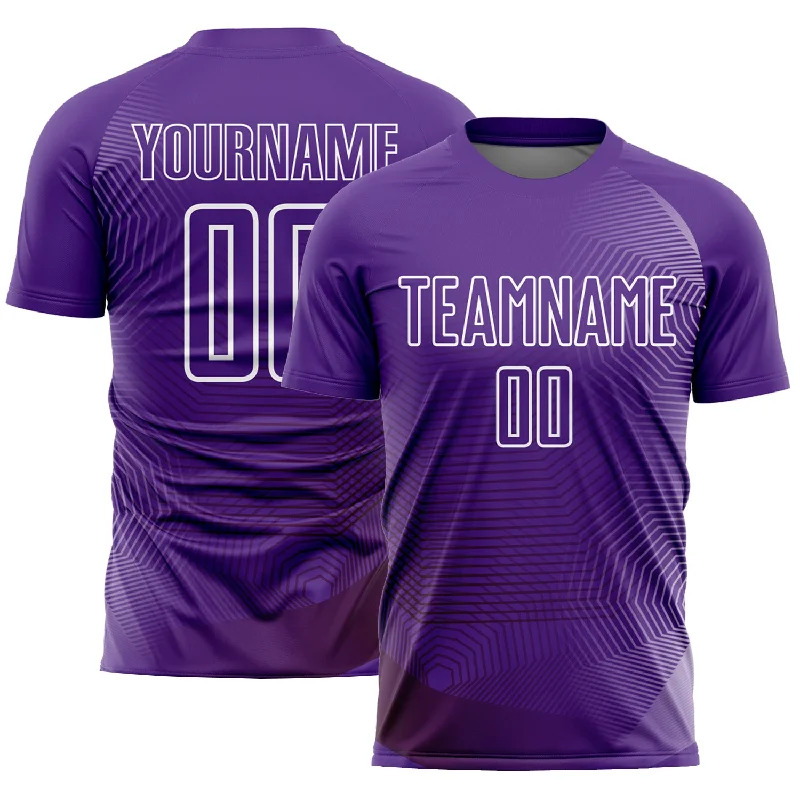 Football Jersey With Elastic Waistband-Custom Purple White Geometric Lines Sublimation Soccer Uniform Jersey