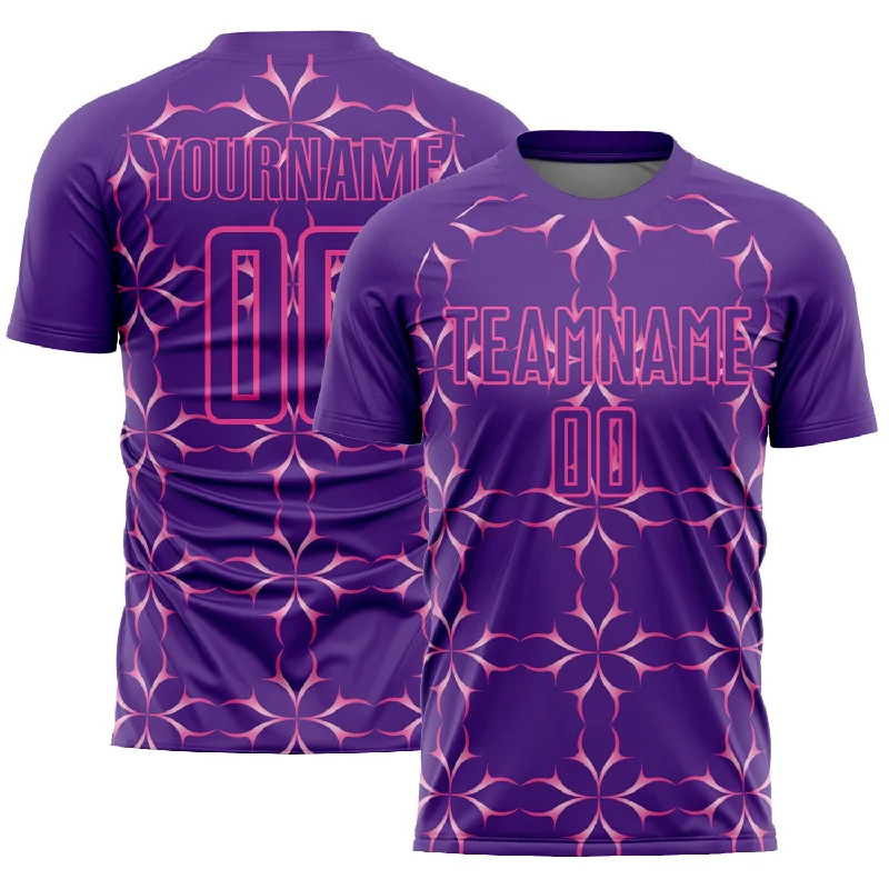 Football Jersey For National Competitions-Custom Purple Pink Damask Pattern Sublimation Soccer Uniform Jersey