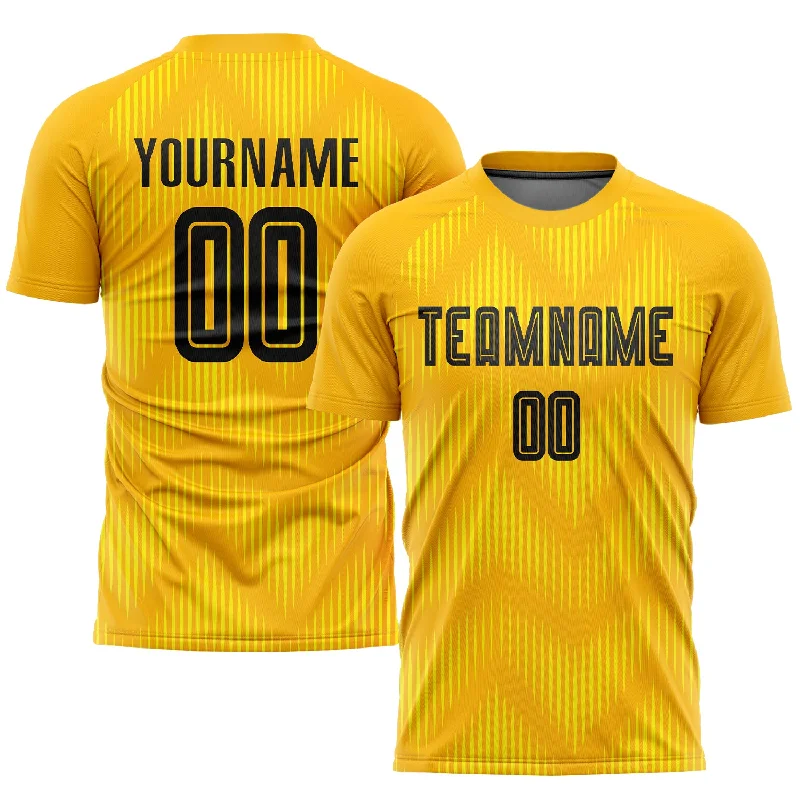 Football Jersey With Sponsor Logo-Custom Gold Black Sublimation Soccer Uniform Jersey