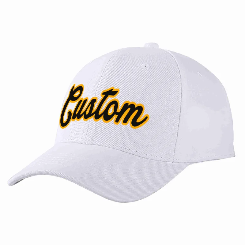 Curved Brim Baseball Cap-Custom White Black-Yellow Curved Eaves Sport Baseball Cap Design for Men/Women/Youth