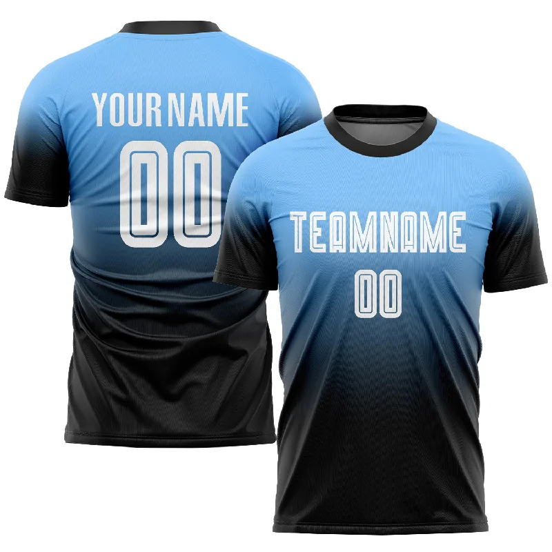 Football Jersey With Team Name-Custom Powder Blue White-Black Sublimation Fade Fashion Soccer Uniform Jersey