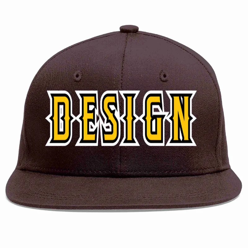 Baseball Cap For Boys-Custom Brown Gold-Black Flat Eaves Sport Baseball Cap Design for Men/Women/Youth