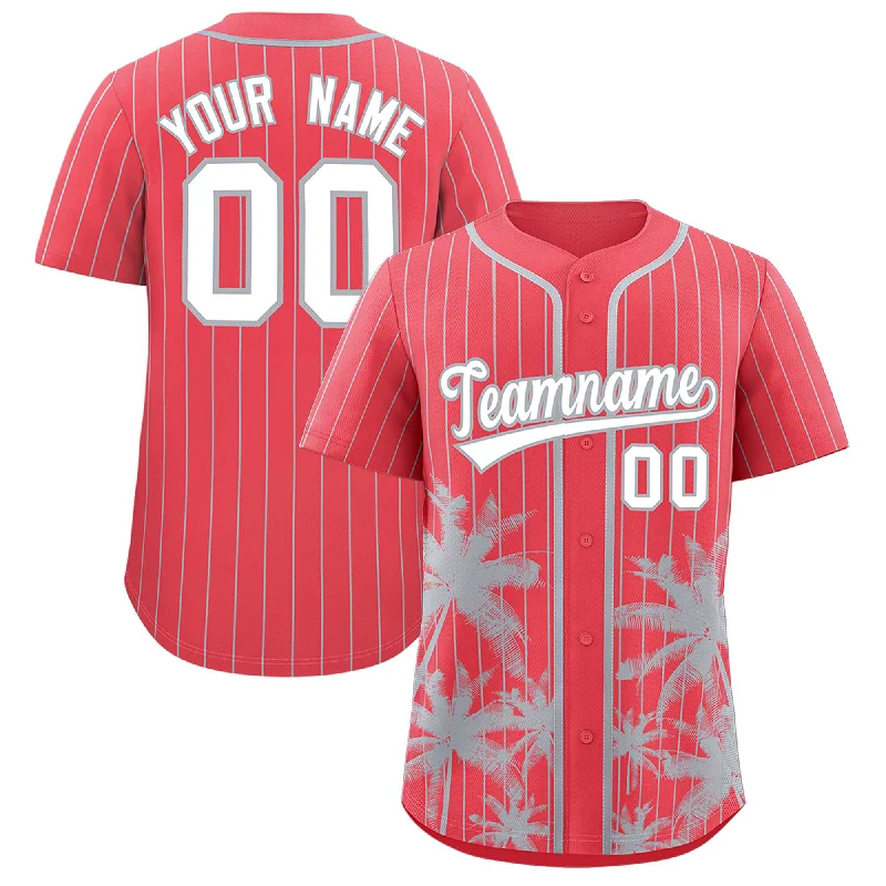 Team Football Jersey-Team Basketball Jersey-Limited Edition Baseball Jersey-Custom Light Red Gray Pinstripe Coconut Tree Pattern Authentic Baseball Jersey