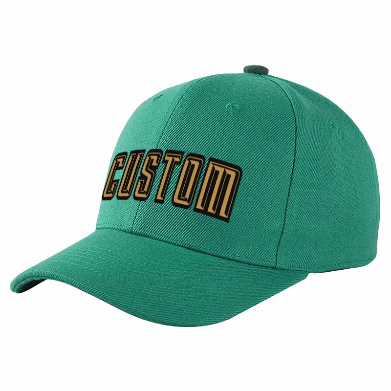 Sun Protection Baseball Cap-Custom Light Green Old Gold-Black Curved Eaves Sport Baseball Cap Design for Men/Women/Youth