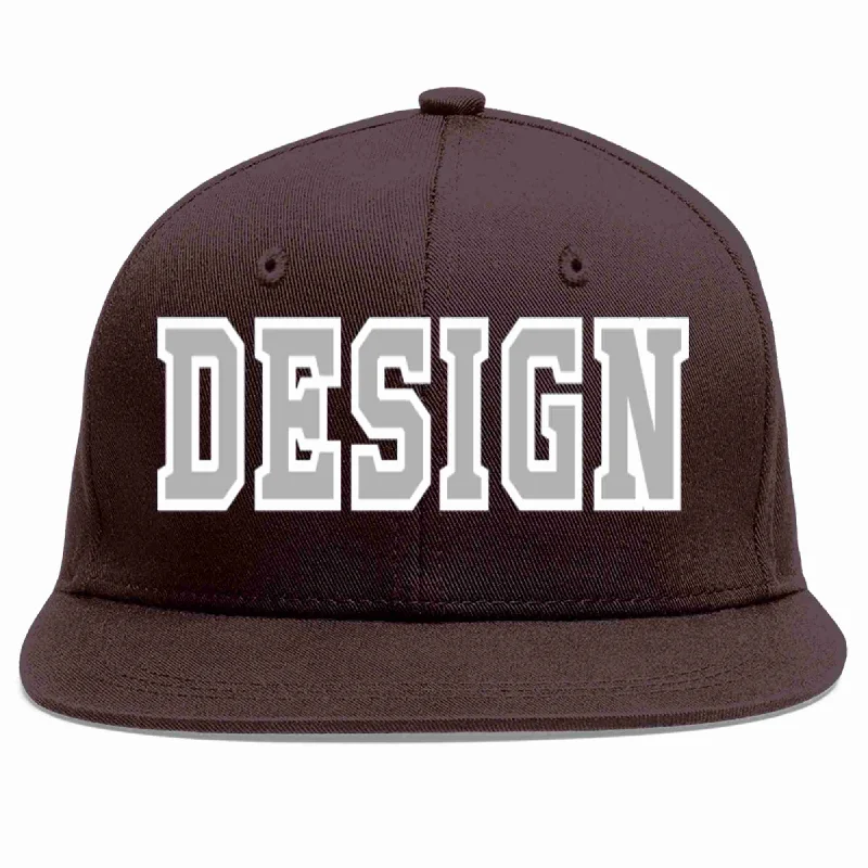 Designer Baseball Cap-Custom Brown Gray-White Flat Eaves Sport Baseball Cap Design for Men/Women/Youth