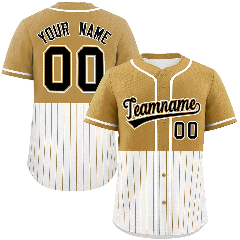 Lightweight Football Jersey-Lightweight Basketball Jersey-Breathable Baseball Jersey-Custom Old Gold White Personalized Half Stripe Design Authentic Baseball Jersey