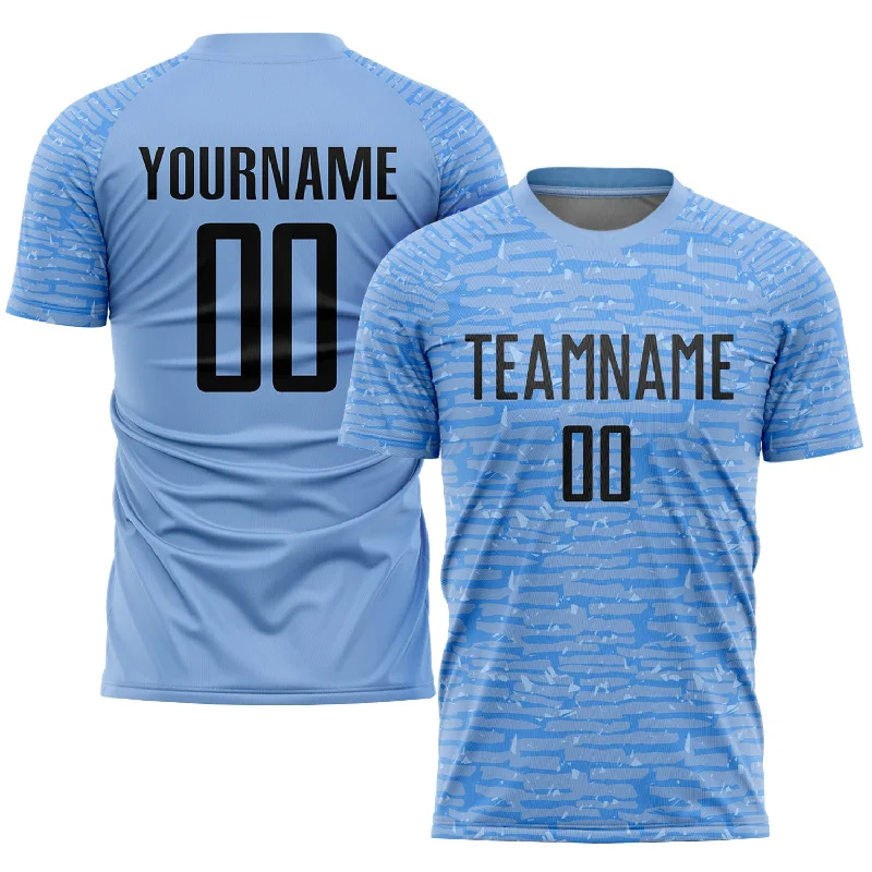 Football Jersey With Team Branding-Custom Light Blue Black Sublimation Soccer Uniform Jersey