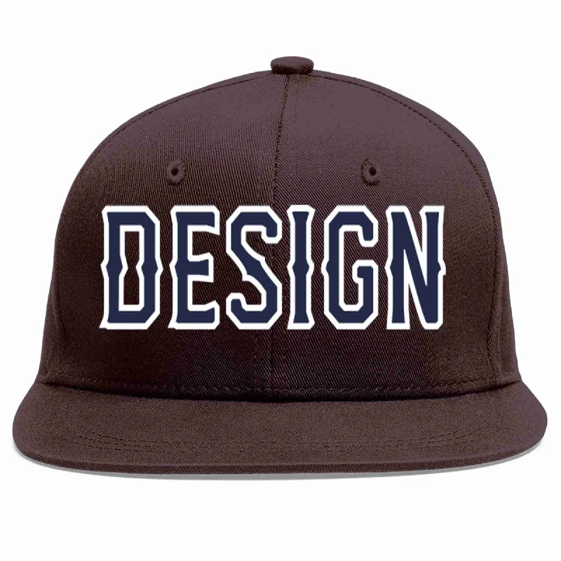 Extra Large Baseball Cap-Custom Brown Navy-White Flat Eaves Sport Baseball Cap Design for Men/Women/Youth