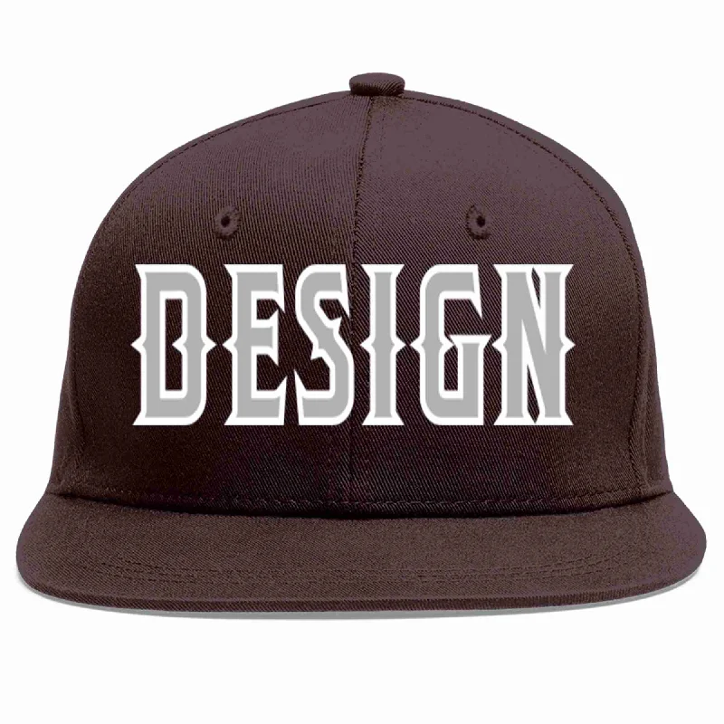 Baseball Cap For Adults-Custom Brown Gray-White Flat Eaves Sport Baseball Cap Design for Men/Women/Youth