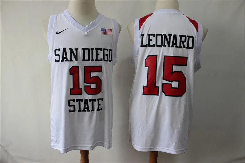 Vintage Basketball Jersey-San Diego State 15 Kawhi Leonard White College Basketball Basketball Jersey