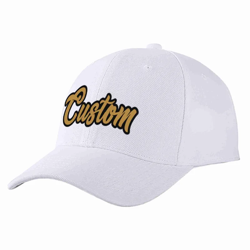 Baseball Cap For Creatives-Custom White Old Gold-Black Curved Eaves Sport Baseball Cap Design for Men/Women/Youth