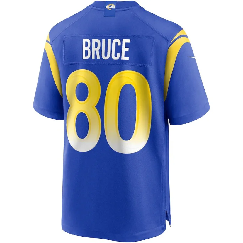 Rugby Jersey With Metallic Print-LA.Rams #80 Isaac Bruce Royal Game Retired Player Jersey Stitched American Football Jerseys