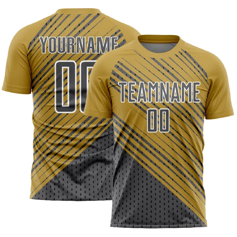 Football Jersey For Football Players-Custom Old Gold Steel Gray White Diagonal Lines Sublimation Soccer Uniform Jersey